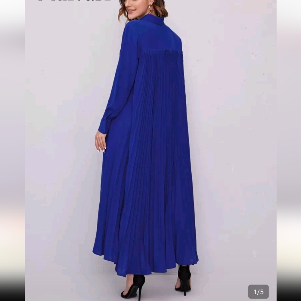 Brand New Never Worn SHEIN Royal Blue Long Sleeve Pleated Maxi Dress